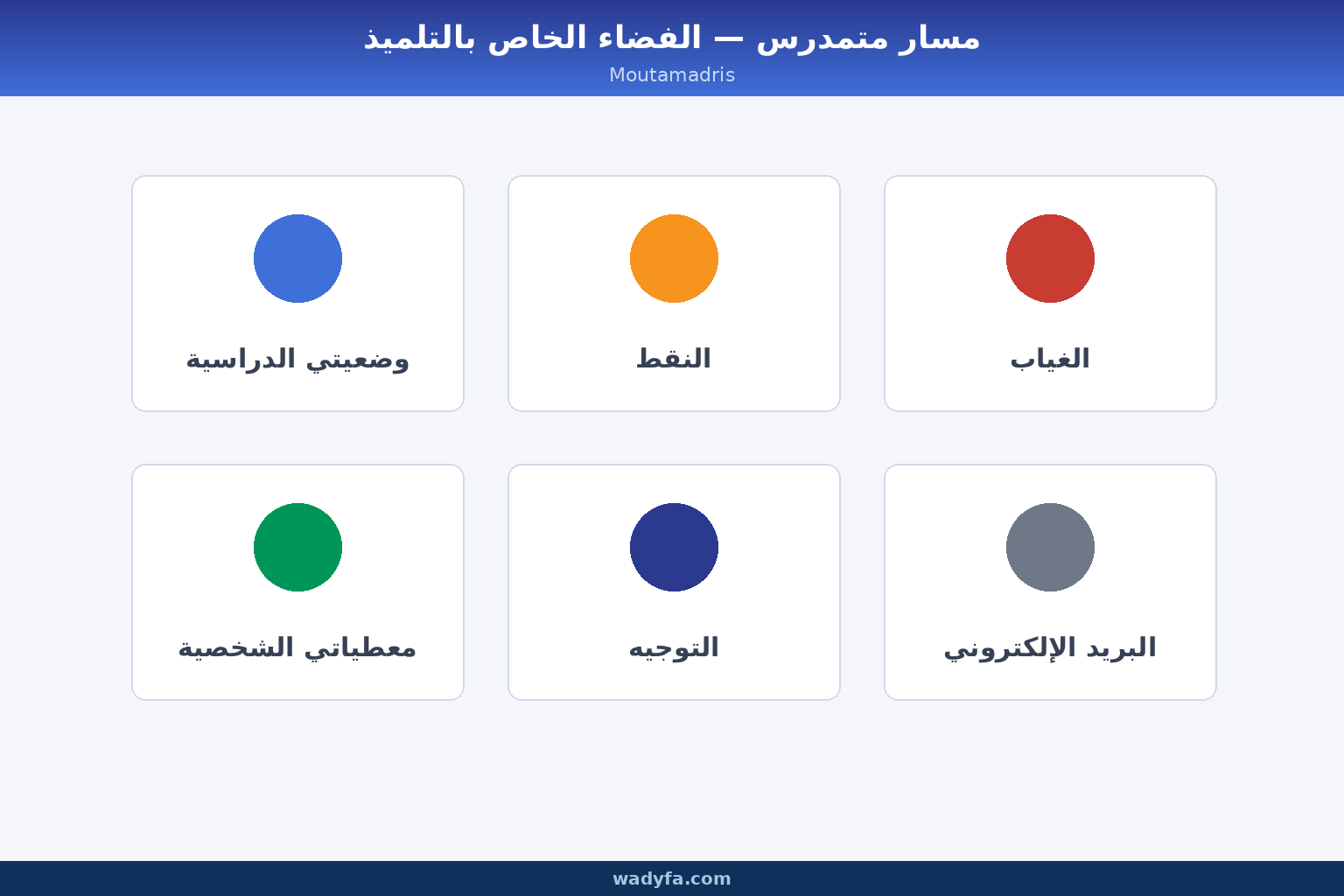 لوحة التحكم بعد تسجيل الدخول في متمدرس